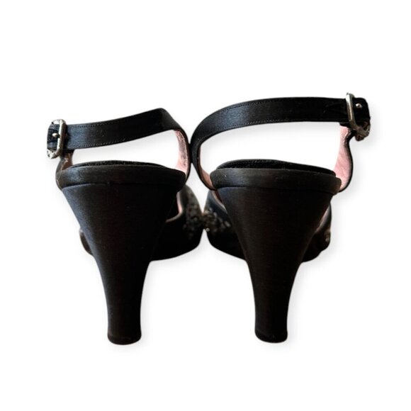 Vintage Saks-Fifth Avenue/Fenton Footwear Black Satin Beaded Slingback Pumps, 8A - Picture 6 of 15